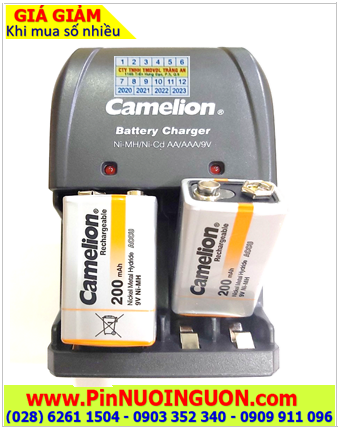 Camelion BC-0904SM ; Bộ sạc pin 9v BC-0904SM kèm 02 pin sạc Camelion NH-9V200BP1 (Pin màu cam)